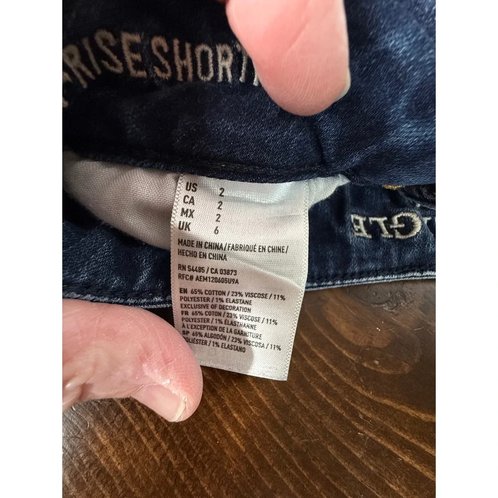 American Eagle Hi-Rise Shorts Womens 2 Blue Denim Super Stretch Rolled Hem 04/15